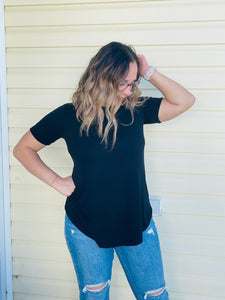 Round Neck and Hem Top - Black