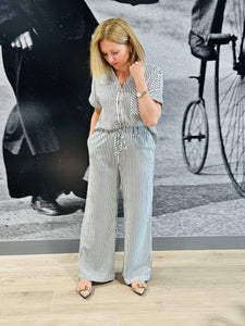 Striped Linen Blend Pants - Ivory
