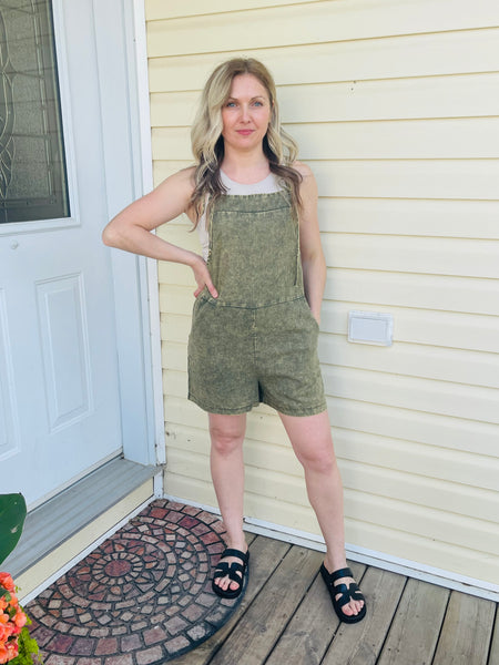 Washed Linen Romper - H. Olive