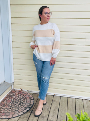 Striped Pullover - Taupe