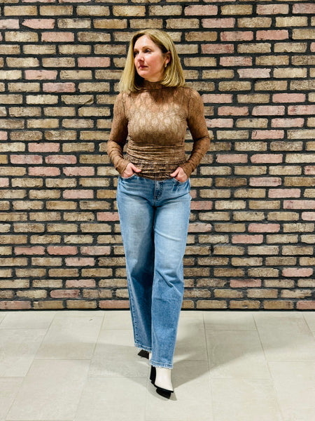 Fitted Sheer Mesh Top - Mocha