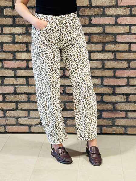 Slouchy Leopard Barrel Jeans - Cream