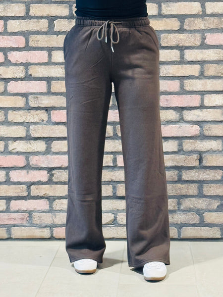 Straight Fleece Jogger Pants - Dark Brown