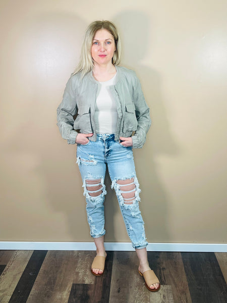 Linen Bomber Jacket - Greystone