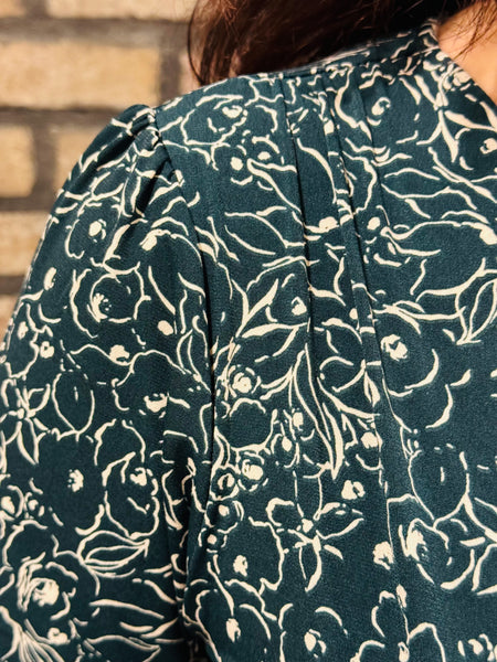 Surplice Floral Dress - Hunter Green