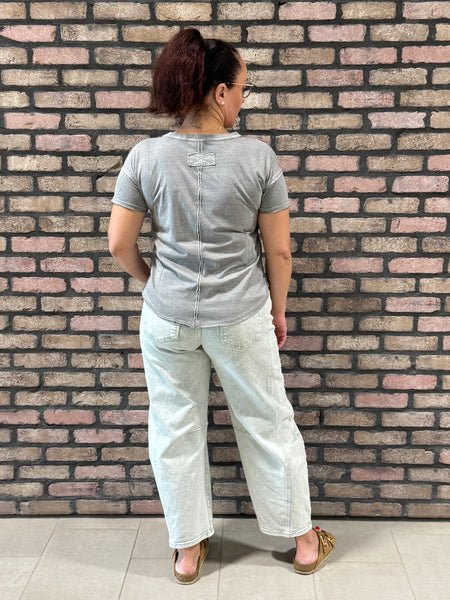 Raw Edge Exposed Seam Tee - Grey