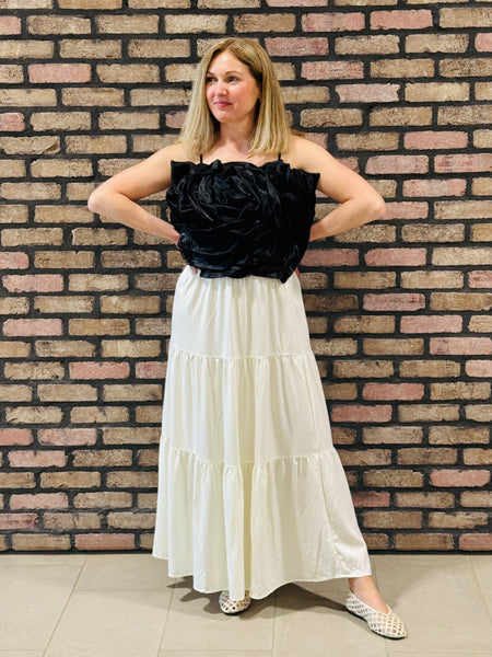 Elastic Waist Maxi Skirt - Off White