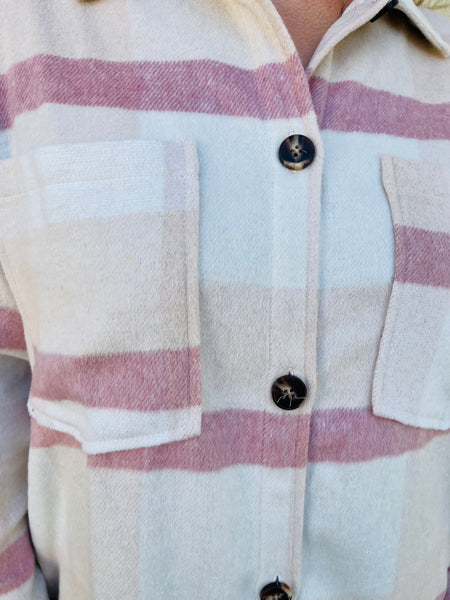 Plaid Long Jacket - Pink/Ivory