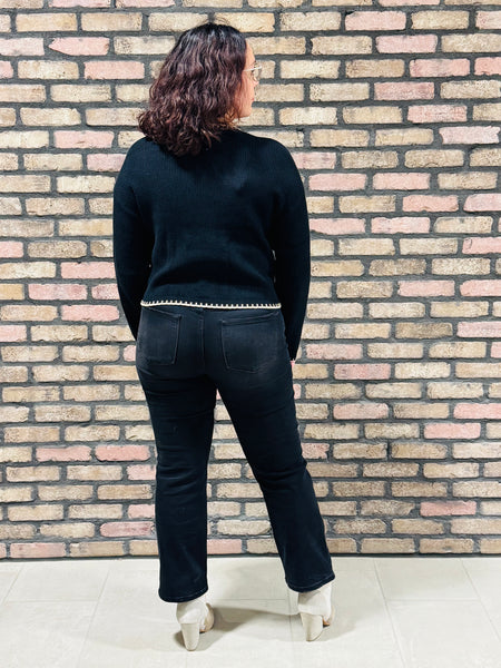 Contrast Stitches Trim Cardigan - Black￼