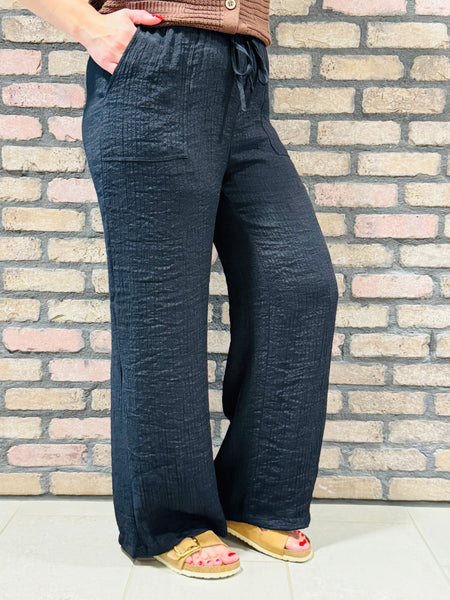 Drawstrings Wide Pants - Black