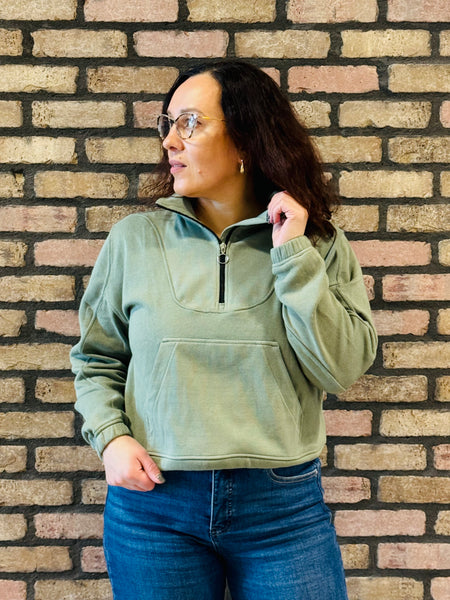 Half Zip Sweatshirt Pullover - Dusty Sage