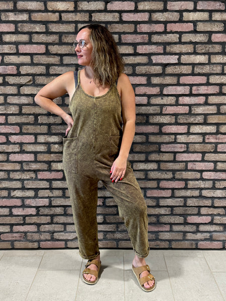 Washed Overalls with Pockets - Mahogany