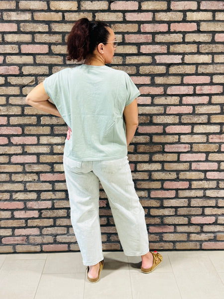 Capped Sleeve Mineral Wash Tee - Sage Green