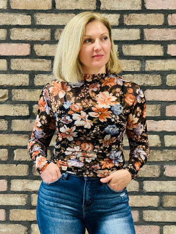 Floral Mesh Top - Black Multi