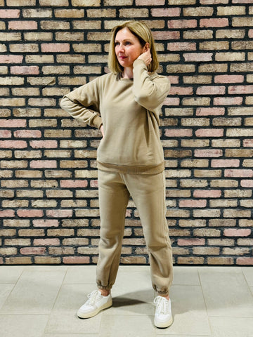 Elastic Waistband Sweatpants - Taupe