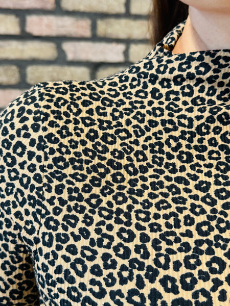 High Neck Animal Print Top - Taupe/Black