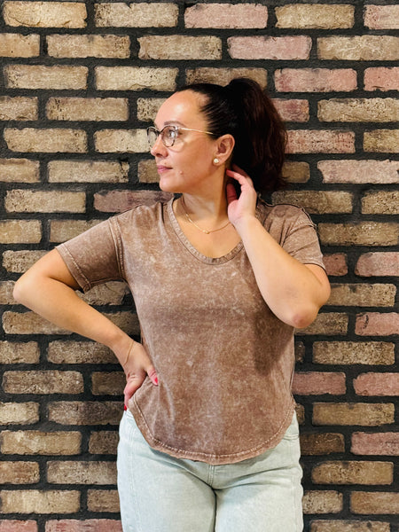Washed Scoop Neck Tee - Cocoa