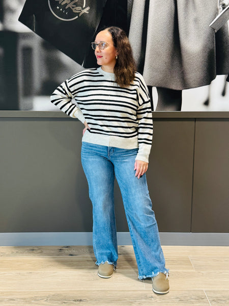Striped Front Seam Sweater - Cream
