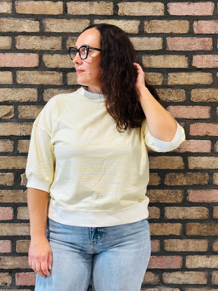 Striped Contrast Trim Top - Butter Yellow