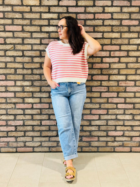 Striped Sleeveless Top - Taffy Pink