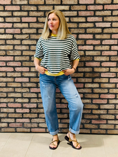 Colorock Trim Striped Top - Hunter Green Multi