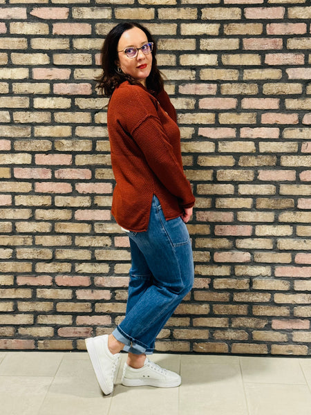 4 Buttons Henley Sweater - DK Rust