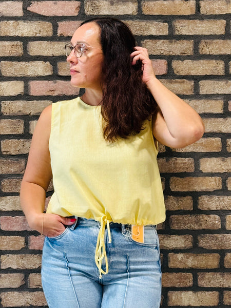 Sand Washed Sleeveless Linen Top - Creamy Yellow