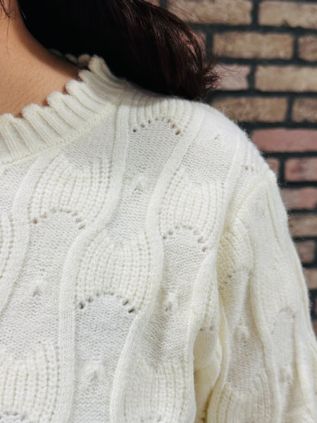 Textured Wave Pattern Sweater - Ivory