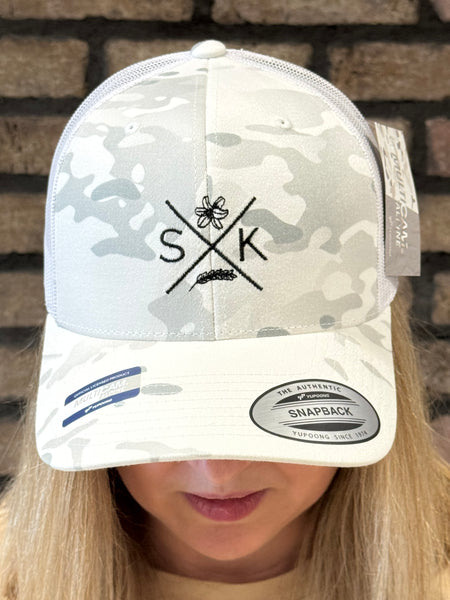 SK Embroidered Retro Trucker Cap - White Camo