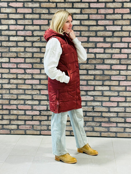 Long Puffer Vest - Brick
