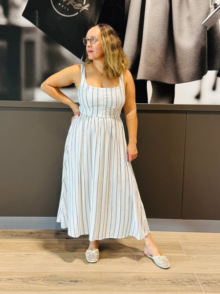 Front Hook Detail Striped Dress - White
