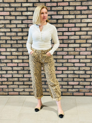 Leopard Barrel Jeans - Camel