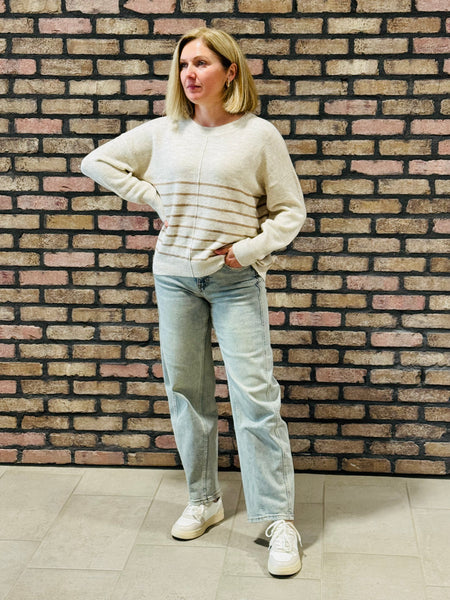 Striped Front Seam Sweater - Khaki