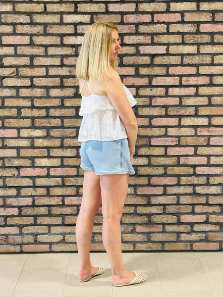Tiered Floral Eyelet Top - White