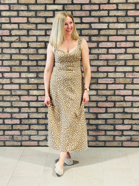 Sweetheart Neckline Midi Dress - Lt Brown