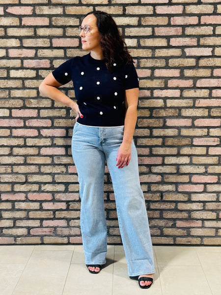 Polka Dot Shell Pullover - Navy