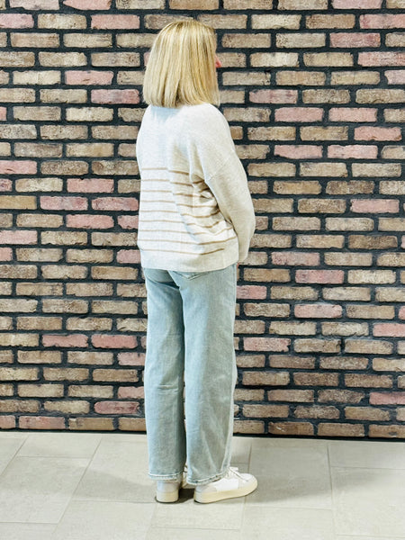 Striped Front Seam Sweater - Khaki