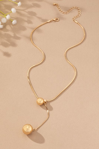 Snake Chain Y Necklace with Hollow Ball Drops - Gold