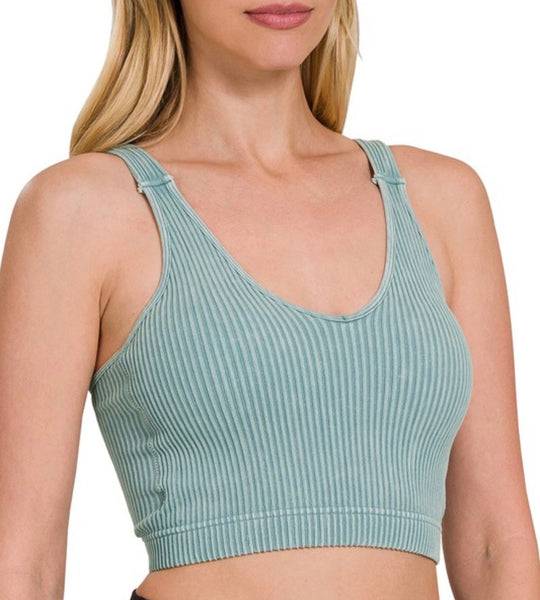 Ribbed Bra Padded Tank Top - Blue Grey