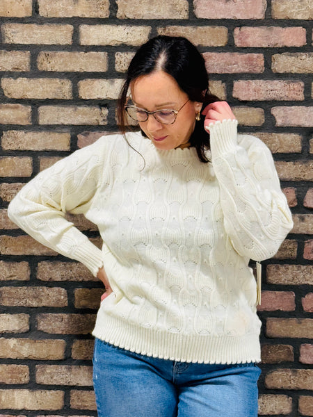 Textured Wave Pattern Sweater - Ivory