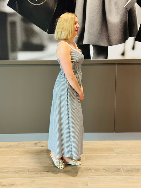 Striped Contrast Straps Dress - Charcoal