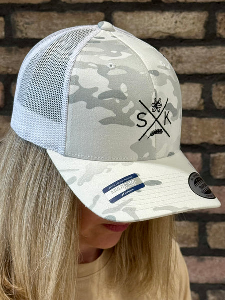 SK Embroidered Retro Trucker Cap - White Camo
