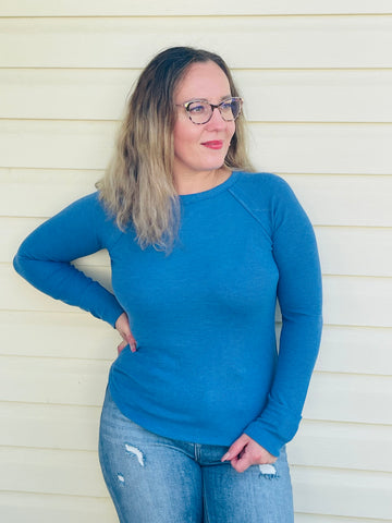 Raglan Sleeve Baby Waffle Top - Classic Blue