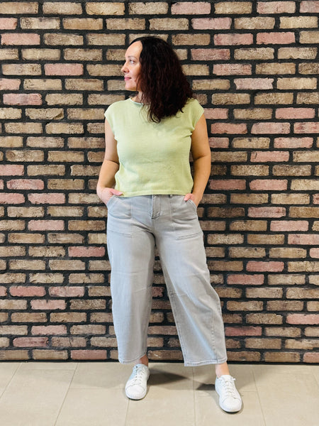Drop Shoulder Knit Sweater - Light Olive