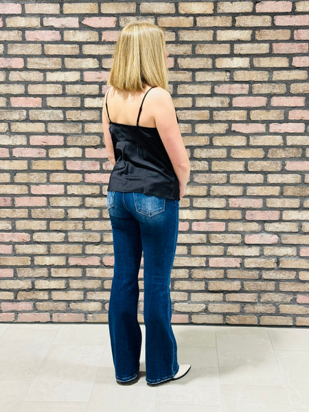 Textured Satin Cami Top - Black