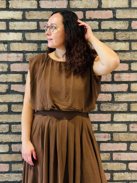 Balloon Hem Crop Top - Brown