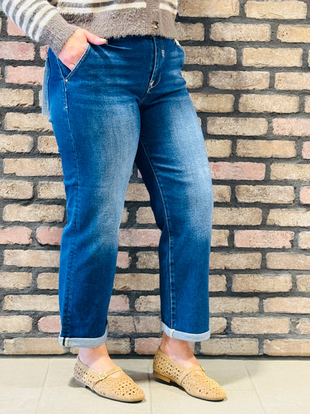 Slouchy Cropped Boyfriend Jeans - Dark Wash