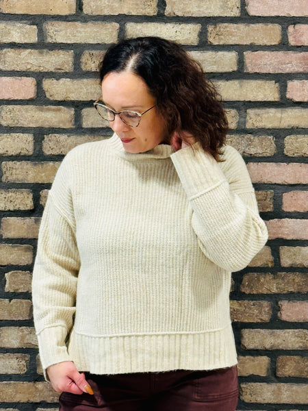 Split Hem Mock Neck Sweater - Khaki