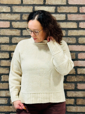 Split Hem Mock Neck Sweater - Khaki