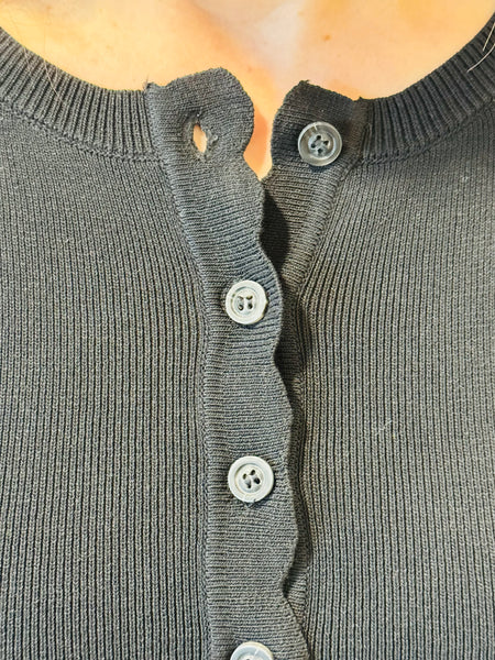 Scalloped Button Down Cardigan - Black